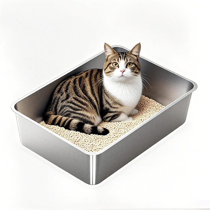 Edelstahl Katzenklo Katzentoilette, Metall Katzenklo für Grosse Katzen, 50 x 35 x 15 cm, Offen Katze