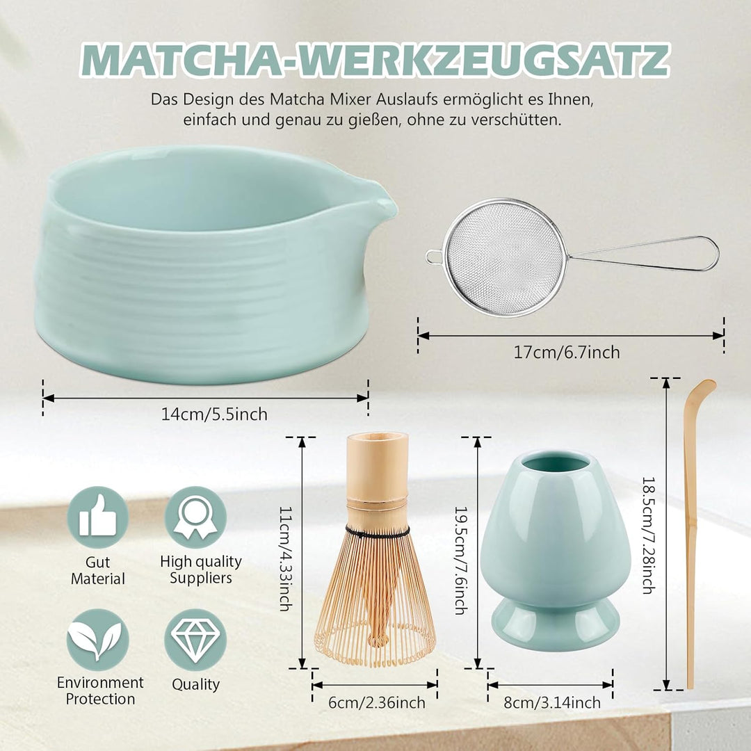 Matcha Tee Set, Matcha Besen Set mit Matcha-Schneebesen, Besenhalter, Matcha Schale aus Keramik, Tee