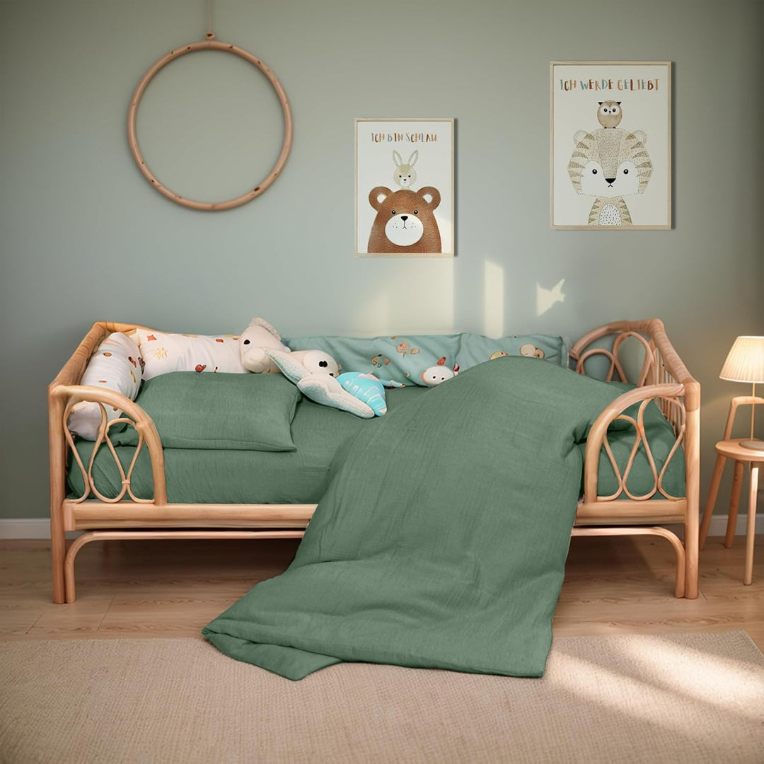 Hook Kinderbettwäsche Set 100x135 cm aus 100% Musselin Baumwolle – Atmungsaktiv & Weich, Handgeferti