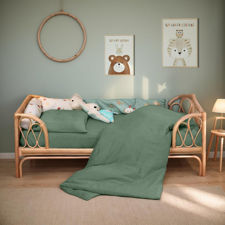 Hook Kinderbettwäsche Set 100x135 cm aus 100% Musselin Baumwolle – Atmungsaktiv & Weich, Handgeferti
