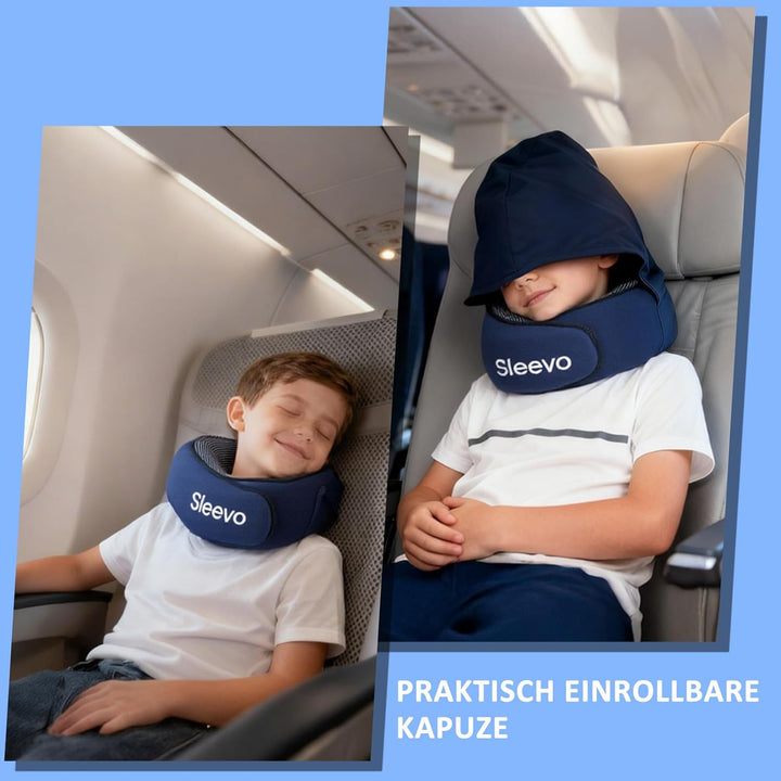 Nackenkissen Flugzeug Kinder mit Kapuze & Memory Foam – Nackenhörnchen & Kopfstütze für Auto & Flugz