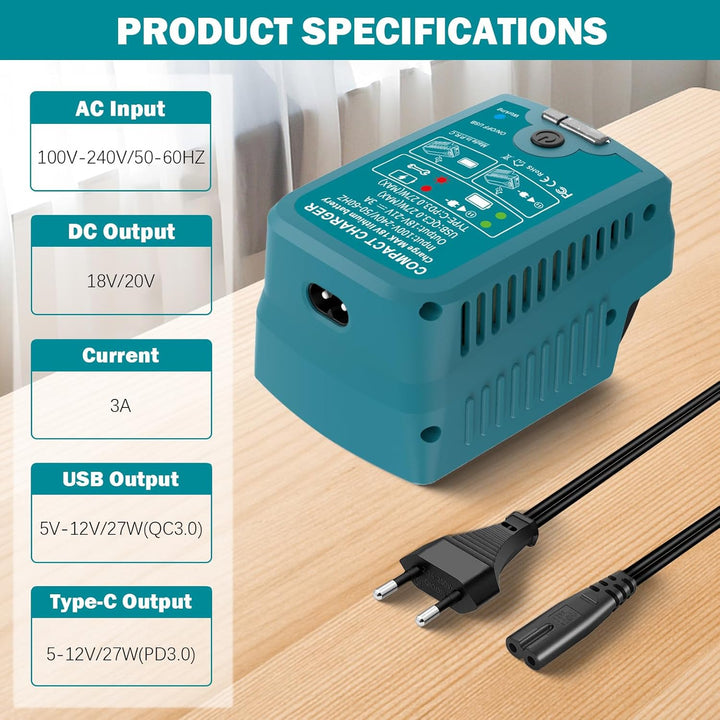 Musik ladegerät für Makita 18V BL1830 BL1850 BL1860 Batterie, mit USB und Typ-C-Ausgang, 110V 3A Sch