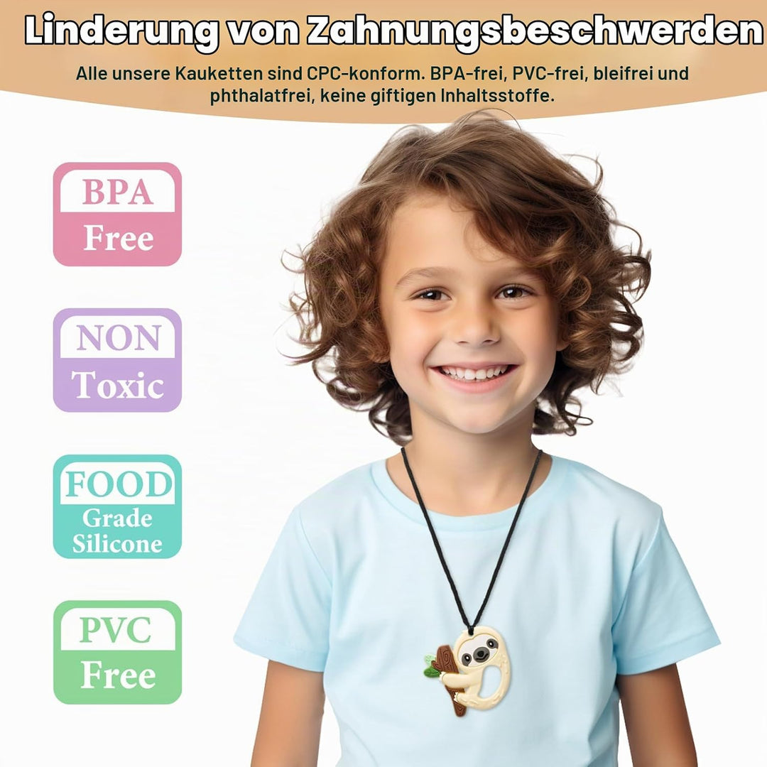 CLDY Kaukette für Kinder, 5 Stück Sensory Kauen Halskette, Kau-Charm, Beissring aus Silikon BPA-frei