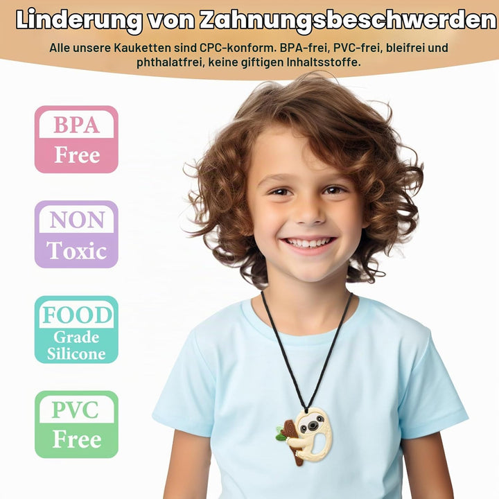 CLDY Kaukette für Kinder, 5 Stück Sensory Kauen Halskette, Kau-Charm, Beissring aus Silikon BPA-frei
