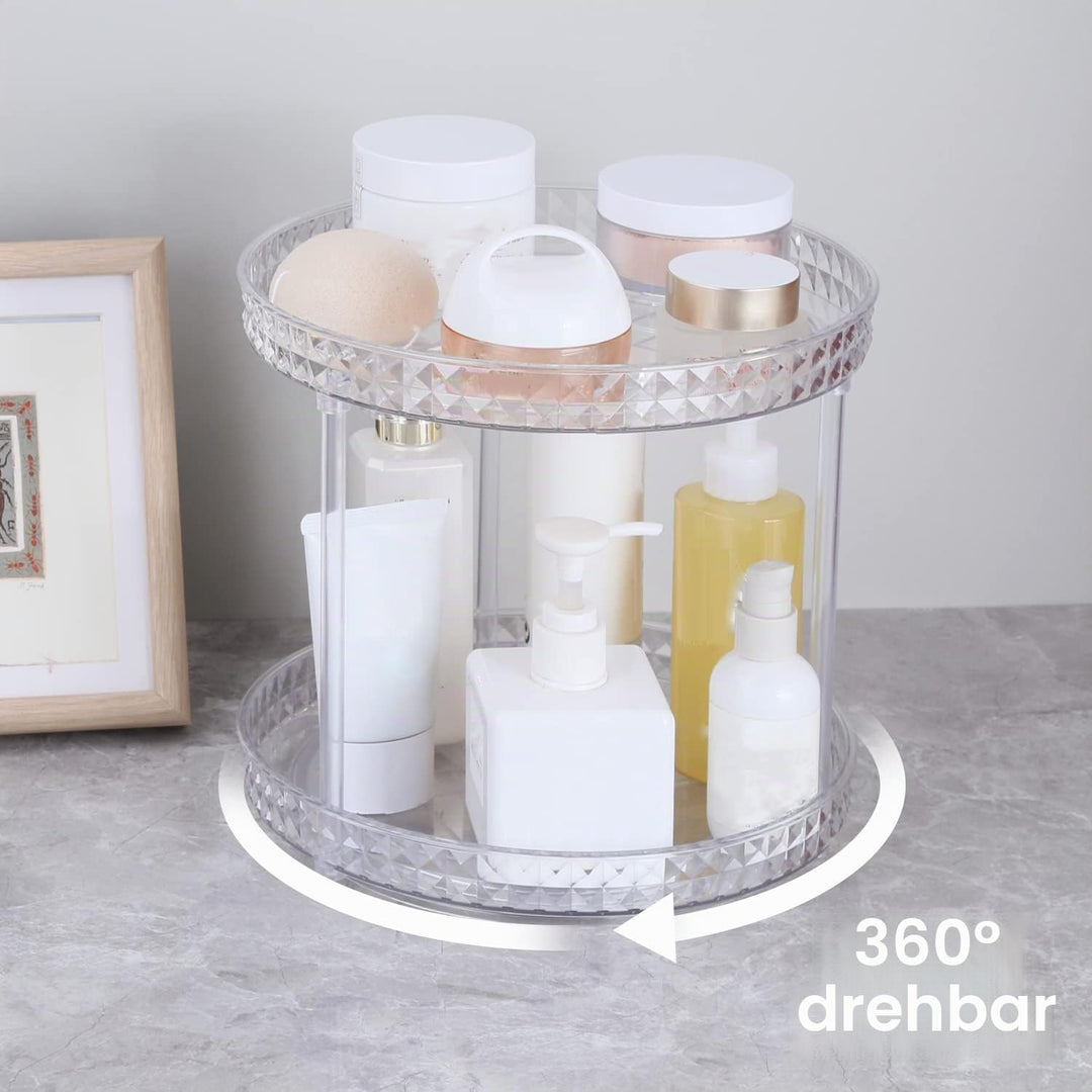 ROWNYEON Make up Organizer, Kosmetik Organizer 360° Drehbar Hautpflege 2 Lagen Skincare Parfüm Badez