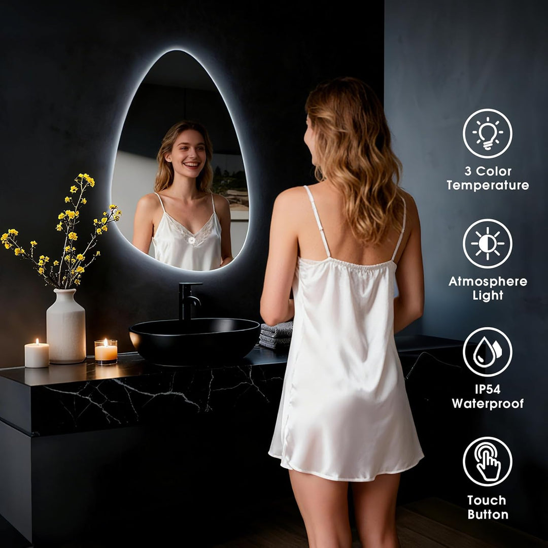 Rund Badezimmer Wandspiegel, Badspiegel Mit Beleuchtung, Spiegel mit LED Licht, Touch Schalter und 3