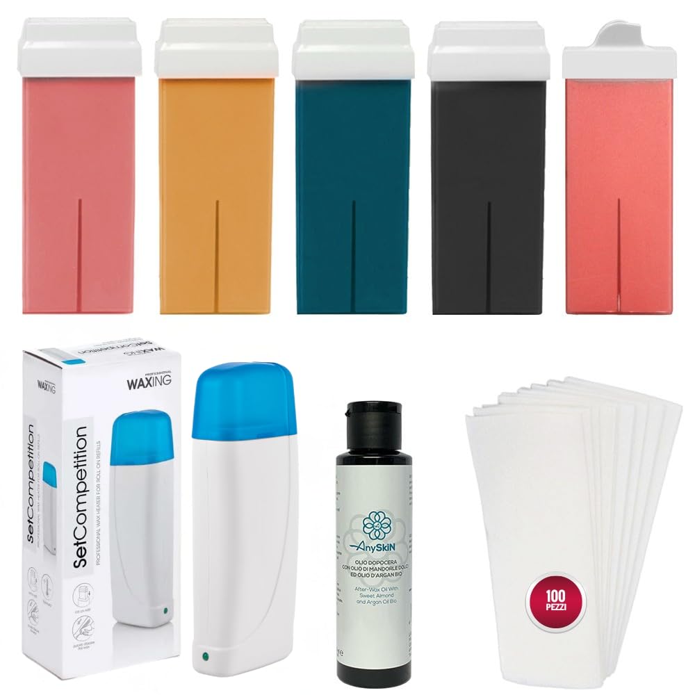 Kit Wachserhitzer mit professioneller Rolle – enthält 5 Nachfüllpackungen für Wachswalzen, fettlösli