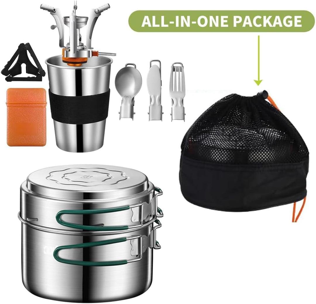 Camping Kochgeschirr Mess Kit, Edelstahl Camping Kochset, Backpacking Kochen Set Backpacking Ausrüst