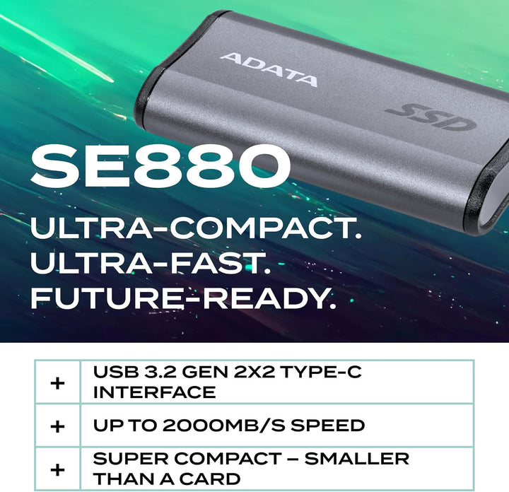 ADATA SSD 1.0TB External SE880 gy U3.2 | USB 3.2 Gen 2x2 Type-C 1TB