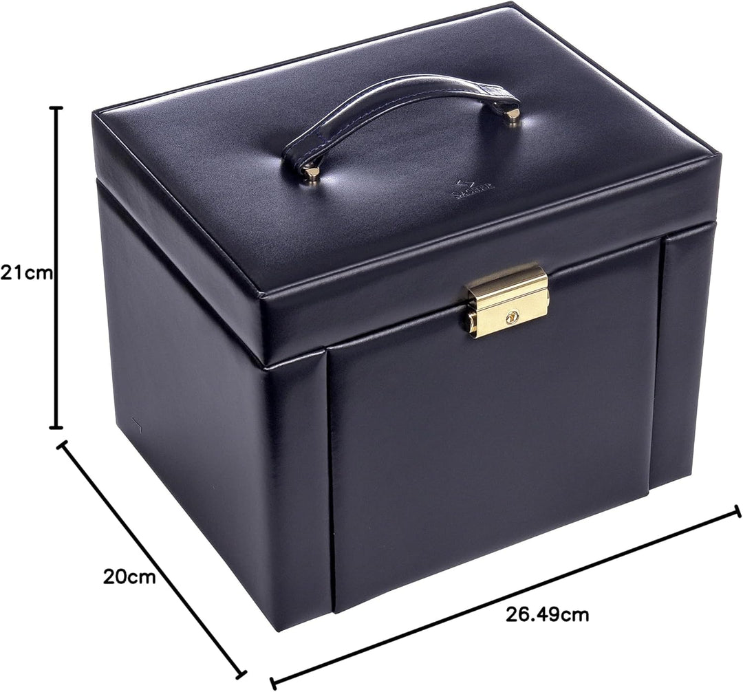 SACHER Schmuckkasten Marta - Handmade in Germany - Breite 27 cm (navy | acuro | Leder), Navy | Acuro