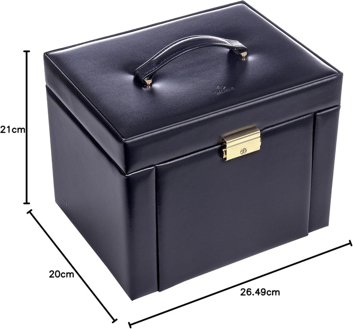 SACHER Schmuckkasten Marta - Handmade in Germany - Breite 27 cm (navy | acuro | Leder), Navy | Acuro