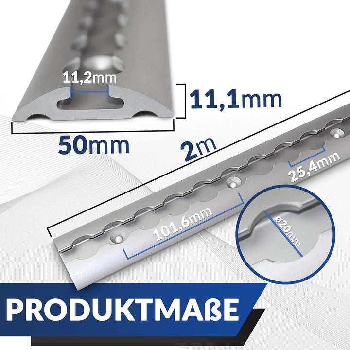 NTG 2 x 2 m Alu Airlineschiene Zurrschiene runde halbrunde Form, mit Bohrungen 2m 1975mm -Sparset- m