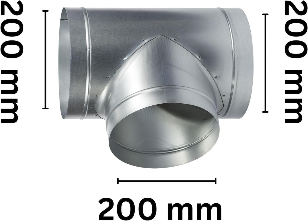 Weedness T-Stück 200 mm - Rohrlüfter Abluft Aktivkohlefilter Grow Lüfter Ablauftschlauch Adapter Kli