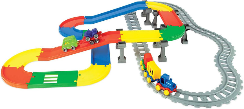 Wader 51510 - Play Tracks Railway Stadtbahn, Set aus Schienen und Strasse mit ca. 6,3 m Länge, inkl.