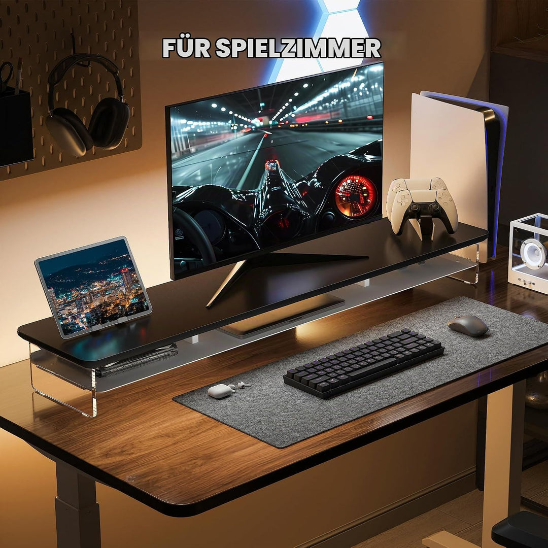 Fenge Acryl Monitorständer Riser 108cm, Grosser Dual monitorständer mit Metallregal, Schreibtisch Zu