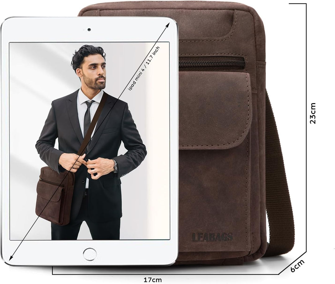 LEABAGS Men's Leather Small Shoulder Bag, Messenger Bag with Shoulder Strap, Men's Travel Bag Nature