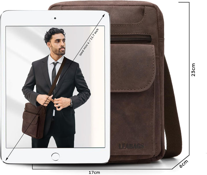 LEABAGS Men's Leather Small Shoulder Bag, Messenger Bag with Shoulder Strap, Men's Travel Bag Nature