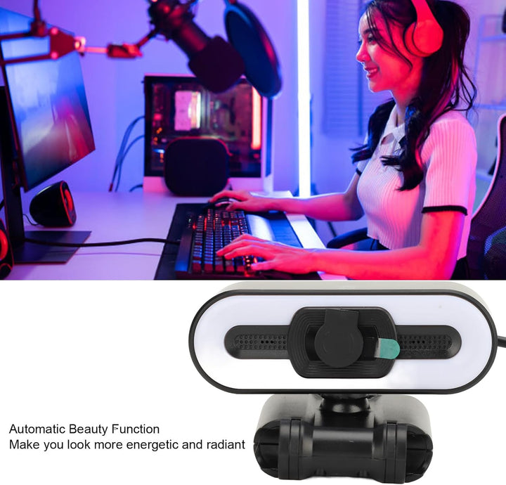 4K-Webcam, Integriertes Mikrofon, Superhelles Fülllicht, Auto Beauty USB-PC-Kamera für Laptop-Comput