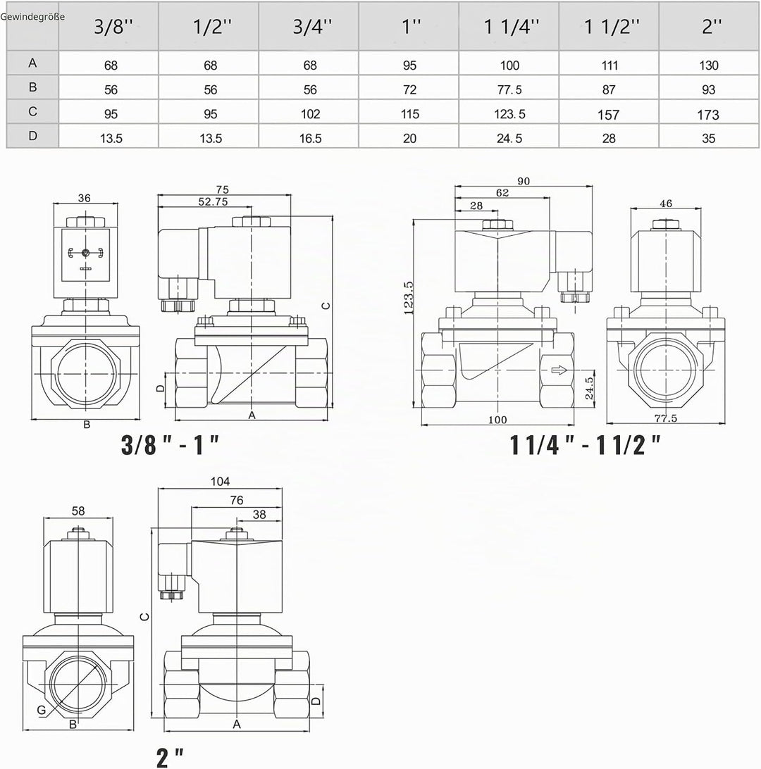 U.S. Solid Solenoid Valve Magnetventil Messing G 1/2" 230V AC Normal geschlossen NC 0-10 bar, elektr