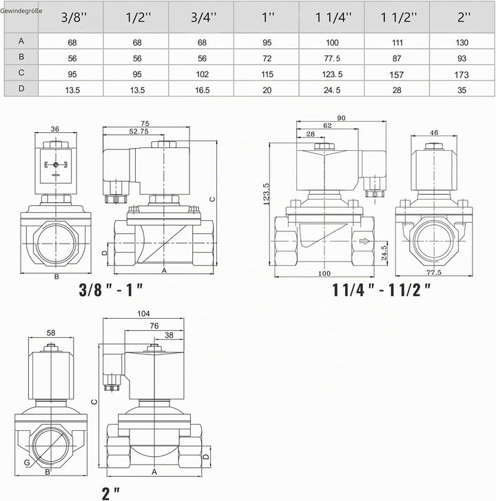 U.S. Solid Solenoid Valve Magnetventil Messing G 3/8" 230V AC Normal geschlossen NC 0-10 bar, elektr