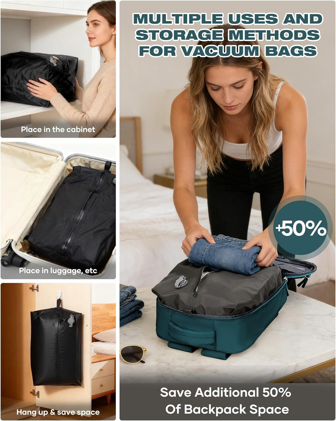 SZLX Grosser Reiserucksack Damen,Vakuum Rucksack mit Pumpe Ryanair Handgepäck 40x30x20 Herren, Wizza