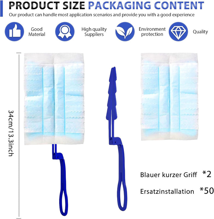 50 Stück Staubmagnet Staubwedel Nachfüllpack für Swiffer, Mikrofaser Staubwischer mit 2 Handgriff vo