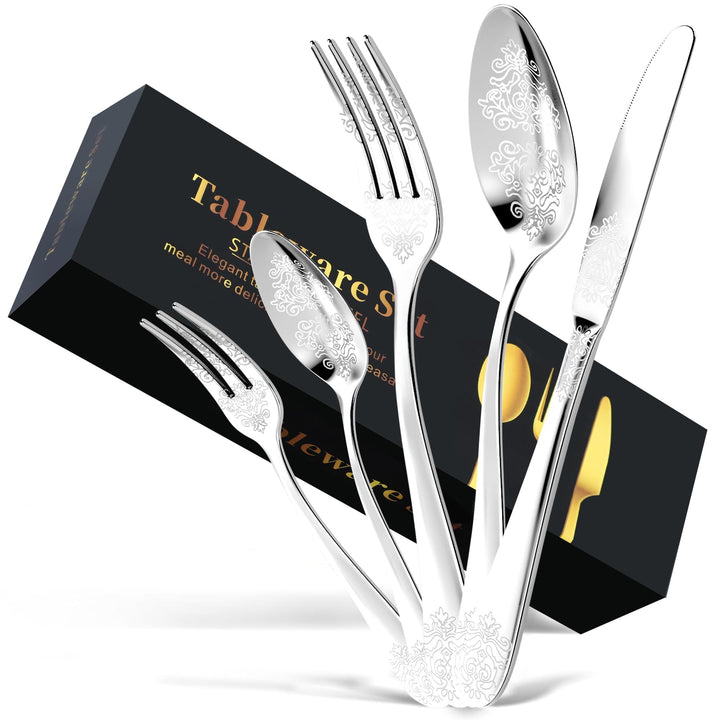 DRAGON RIOT Besteck Set 4 Personen - 20 teilig Edelstahl Besteckset, Silberbesteck mit Messer Gabel
