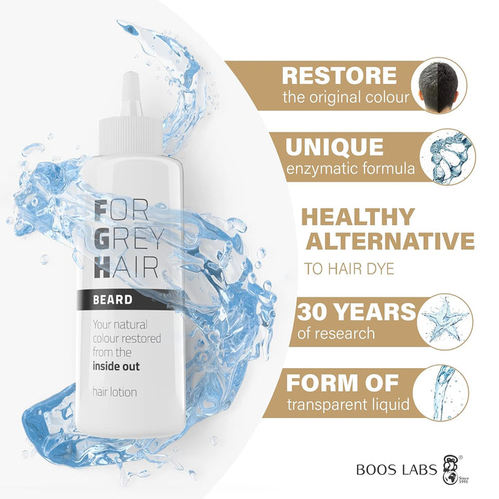 BOOS LABS For Grey Hair for Beard Gegen graues Bart, gesunde Alternative zu Bart Färben, Bartwurzel-