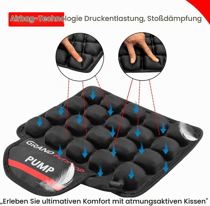 GRAND PITSTOP Motorcycle Air Seat Cushion with Air Filling Pump, Inflatable Bubble Air Pads with Bre