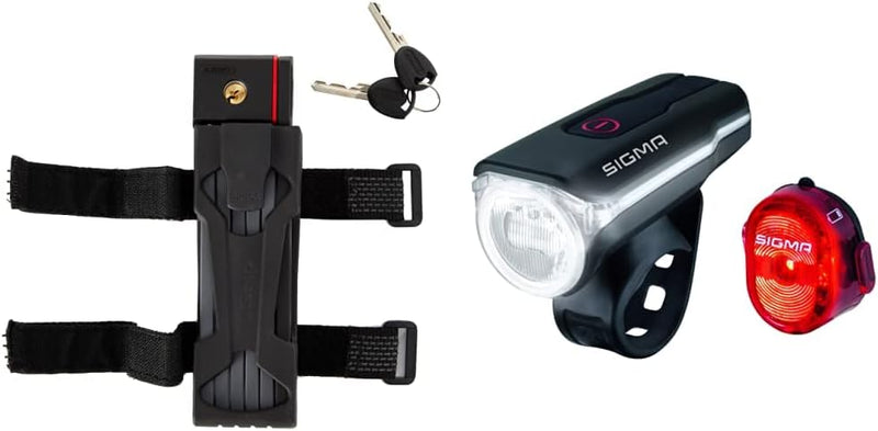 ABUS Faltschloss Bordo uGrip 5700 ST mit Schlosstasche - Schwarz & SIGMA SPORT - LED Fahrradlicht Se