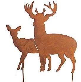 Bornhöft Gartenstecker Hirsch Hirschgruppe Sterne aus Edelrost Metall Rost Gartendekoration Weihnach