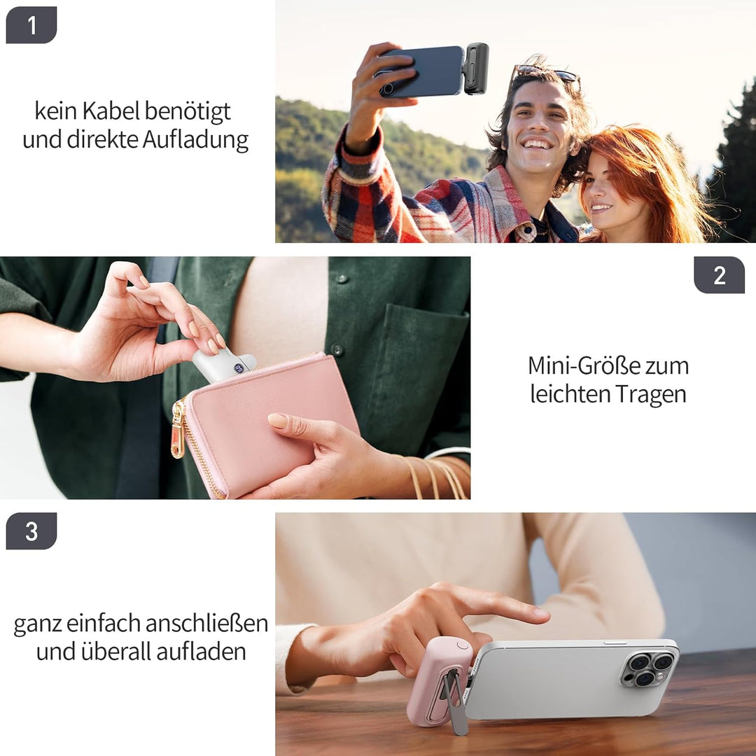iWALK Powerbank USB-C 5000mAh, 20W Schnellladung Tragbares Power Bank mit Ständer, Klein Externer Ak