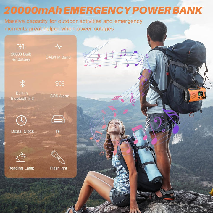Kurbelradio DAB FM 20000mAh, Notfallradio DAB Plus Kurbel Solar, Solar Radio Notfall mit Bluetooth &