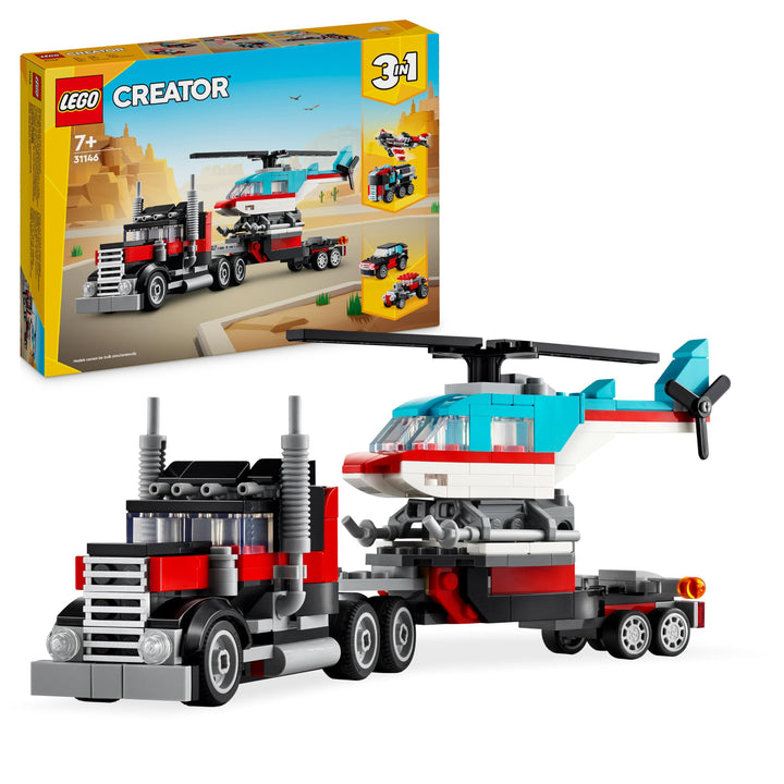 LEGO Creator 3in1 Flatbed Truck with Helicopter Toy to Propeller Plane and Fuel Lorry to Hot Rod and