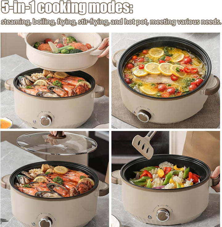Hot Pot Elektrisch mit Dampfgarer, 4.6 L Tragbar Elektrischer Kochtopf 1000W, Multifunktionaler Hotp