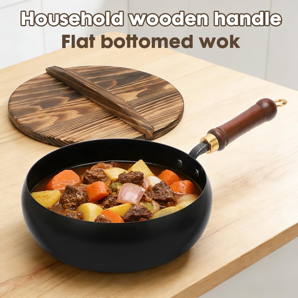 Handgeschmiedete Eisenpfanne mit Deckel, Unbeschichteter Big Belly Topf, Induktionstauglich, Eisen B