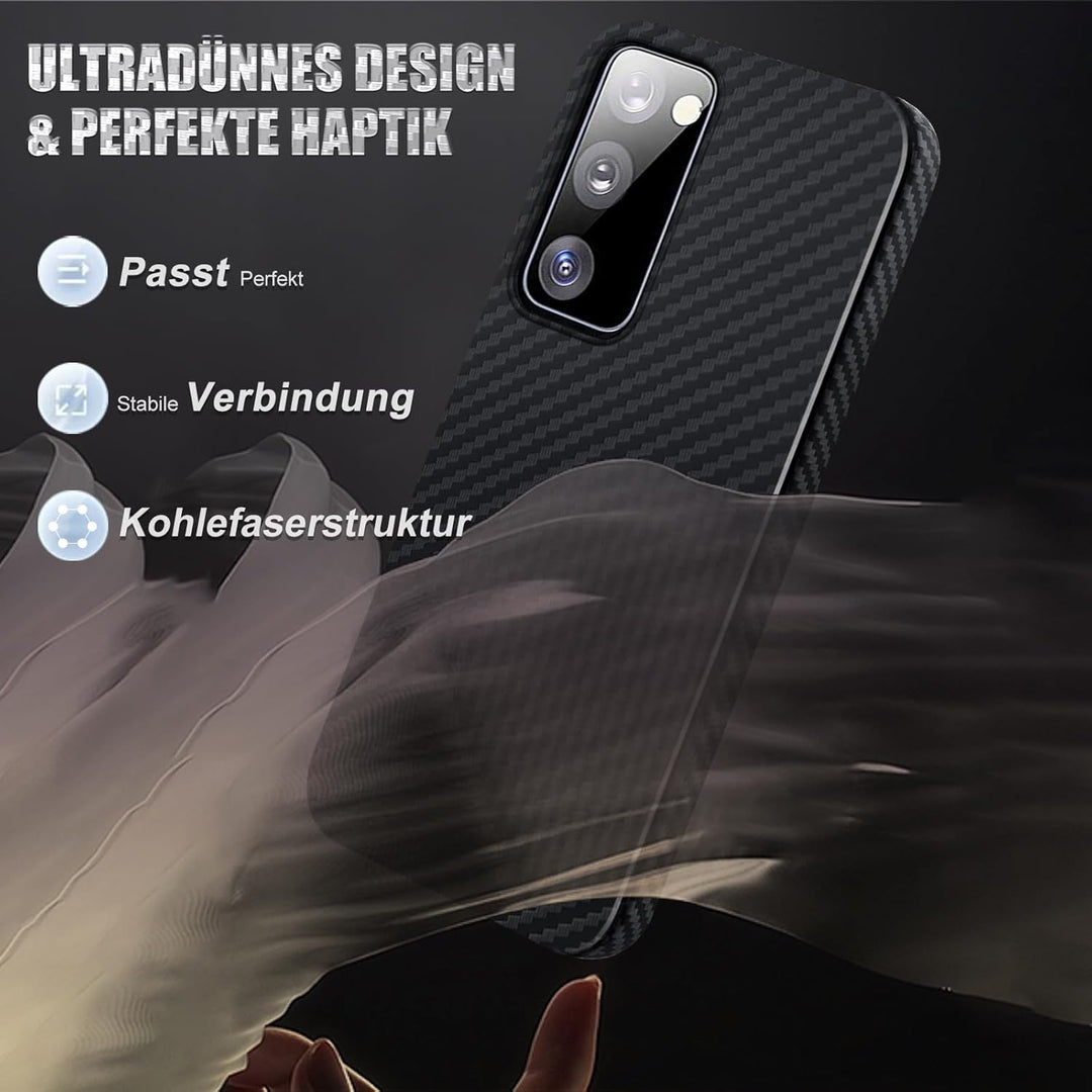 für Samsung S20 FE Hülle Carbon mit Schutzfolie Handyhülle S20 FE 5G Hart Case Ultra dünn Hybrid PC