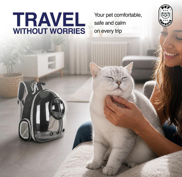 Transport-Rucksack für Katzen und kleine Hunde bis 6 kg, Kapselrucksack mit transparentem Fenster un