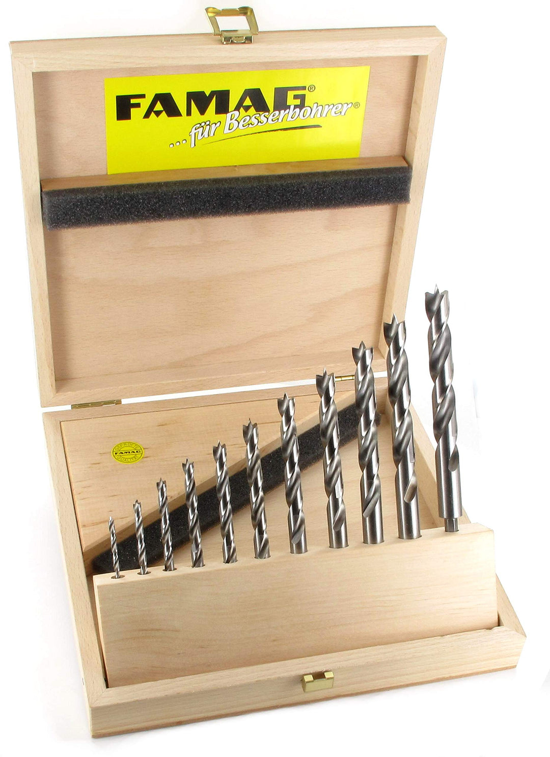 Holzspiralbohrer-Bitsatz lang 11-teilig. Ø 3, 4,5,6, 7, 8, 9, 10, 11, 12 und 13mm im Holzkasten Satz
