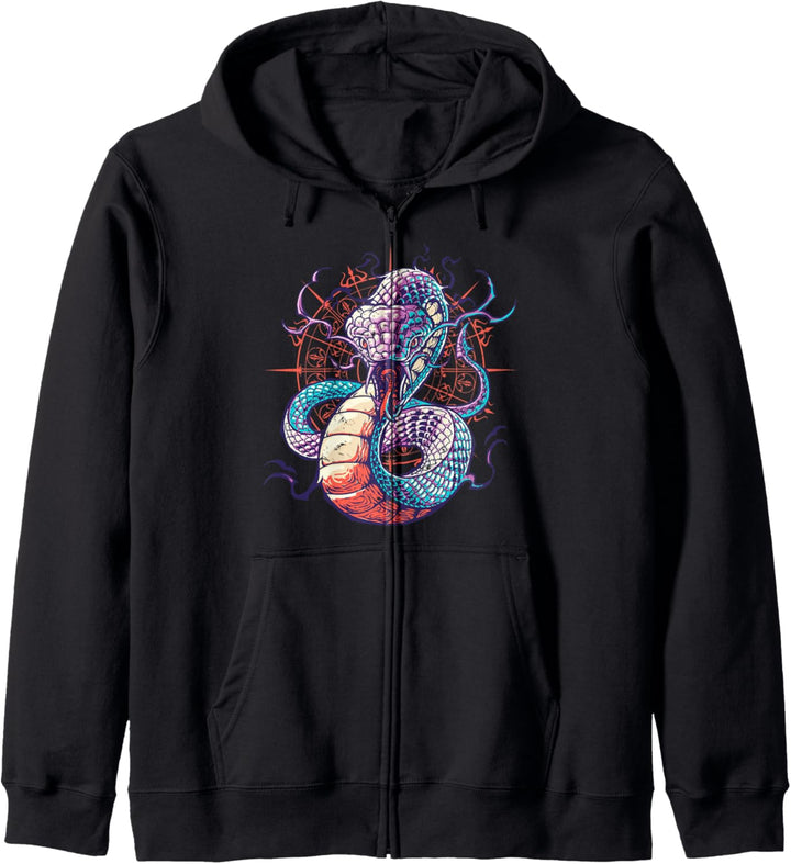 Künstlerische blaue Schlangenkunst auf mystischem Kapuzenjacke