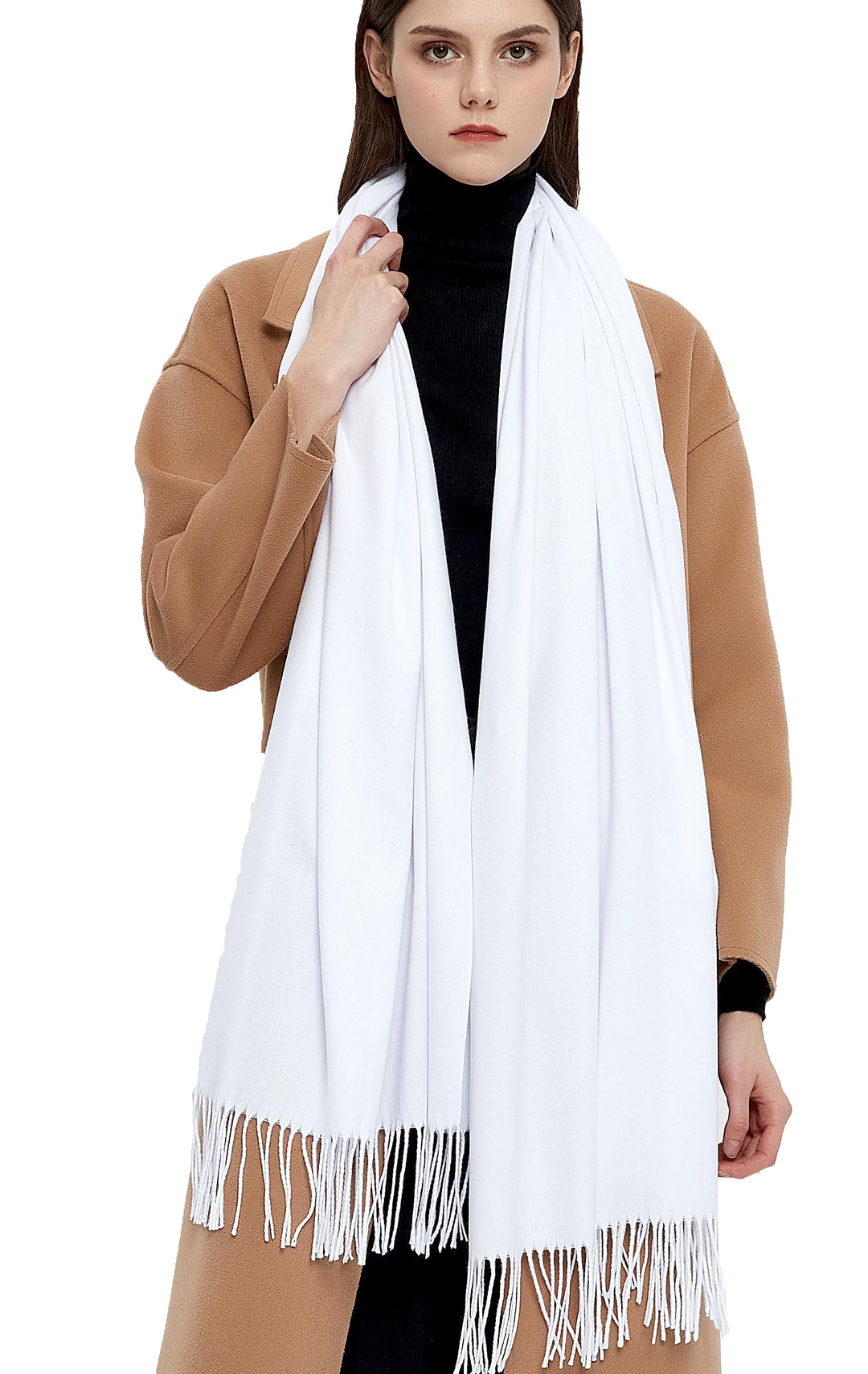Pashmina Schals und Wraps Schals für Damen Hochzeit Party Winter Warme Lange Solid Color Weiss, Weis