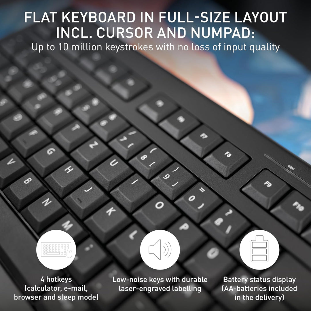 CHERRY DW 3000, Kabelloses Tastatur-Maus-Set, Ungarisches Layout (QWERTZ), 2,4 GHz Funk, Flaches Des