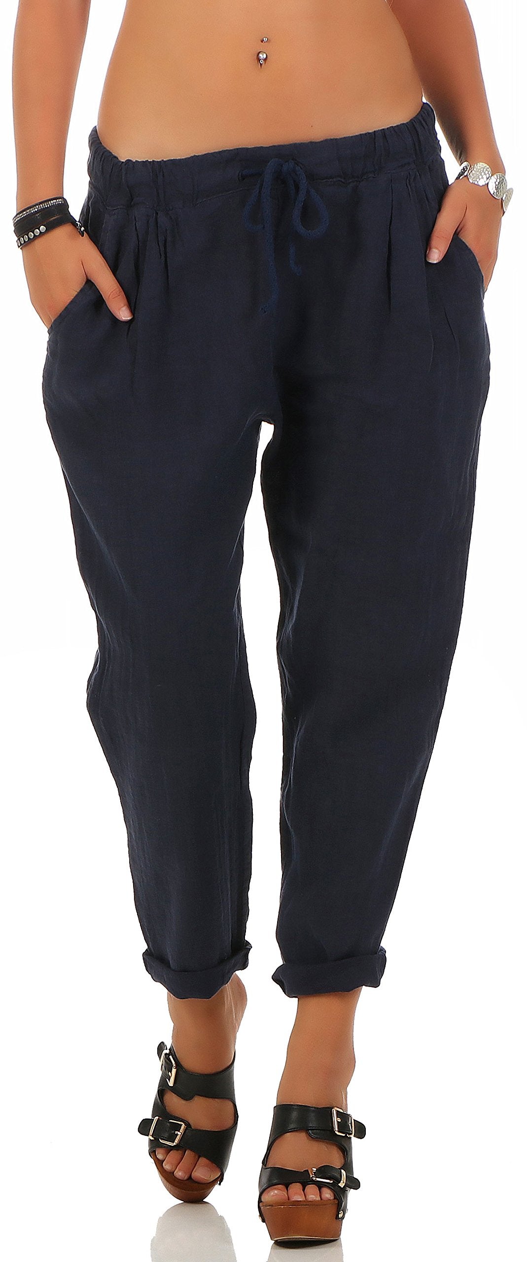 Malito Damen Hose aus Leinen | Stoffhose in Unifarben | Freizeithose für den Strand | Chino - Joggin