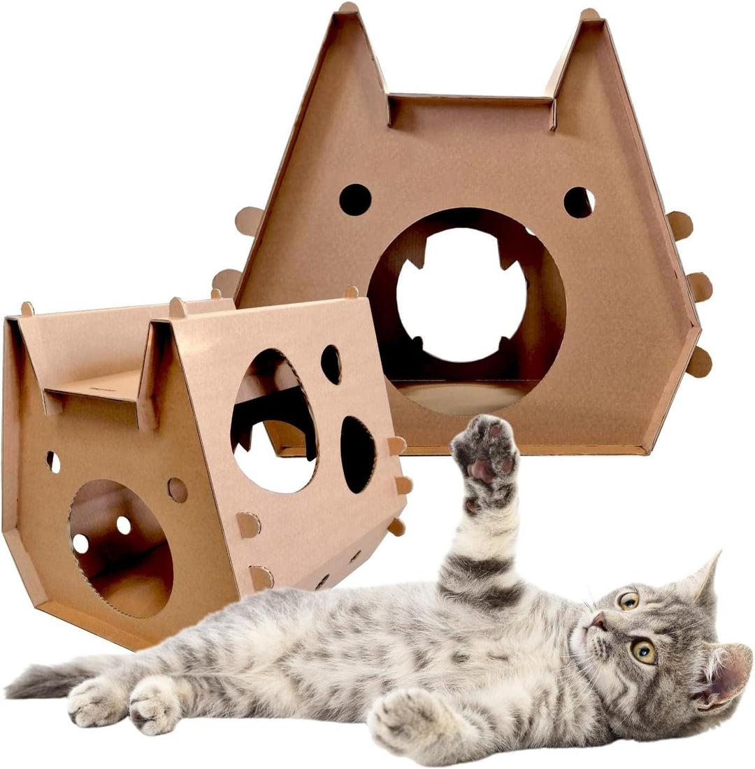 Katzenhaus aus Pappe – Robustes Tekturhaus für Katzen zum Spielen und Ausruhen, Umweltfreundliches H