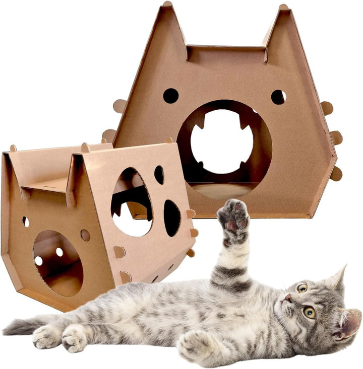 Katzenhaus aus Pappe – Robustes Tekturhaus für Katzen zum Spielen und Ausruhen, Umweltfreundliches H