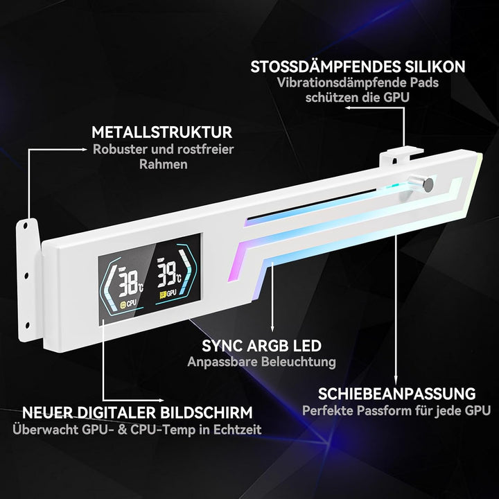 Z-X6 Grafikkarten-Halterung mit CPU-/GPU-Temperaturanzeige, Weiss, Weiss
