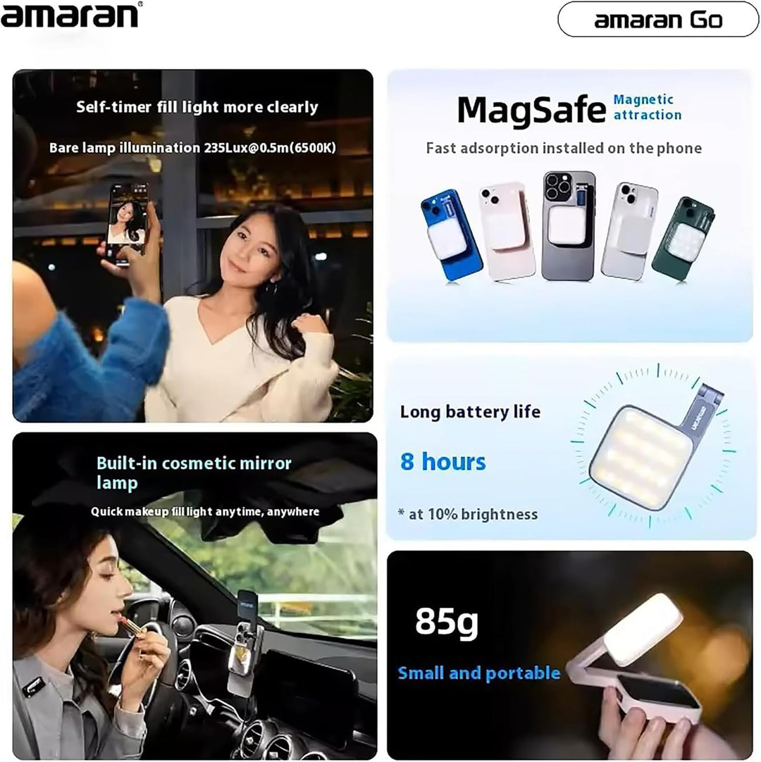 Amaran Go Magnetisches Selfie-Telefon-Licht, Dual-LED-Lichtquelle mit verstellbarem Spiegellicht, CC