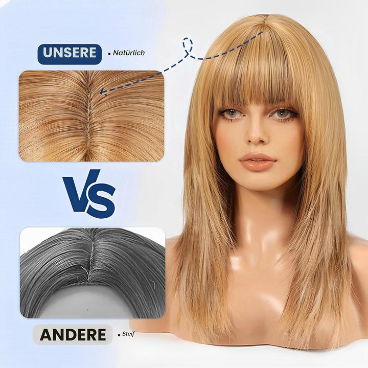 HAIRCUBE Damen Perücke Gerade Perücken für Dame Schulterlang Blond Perücke Synthetische Perücken mit
