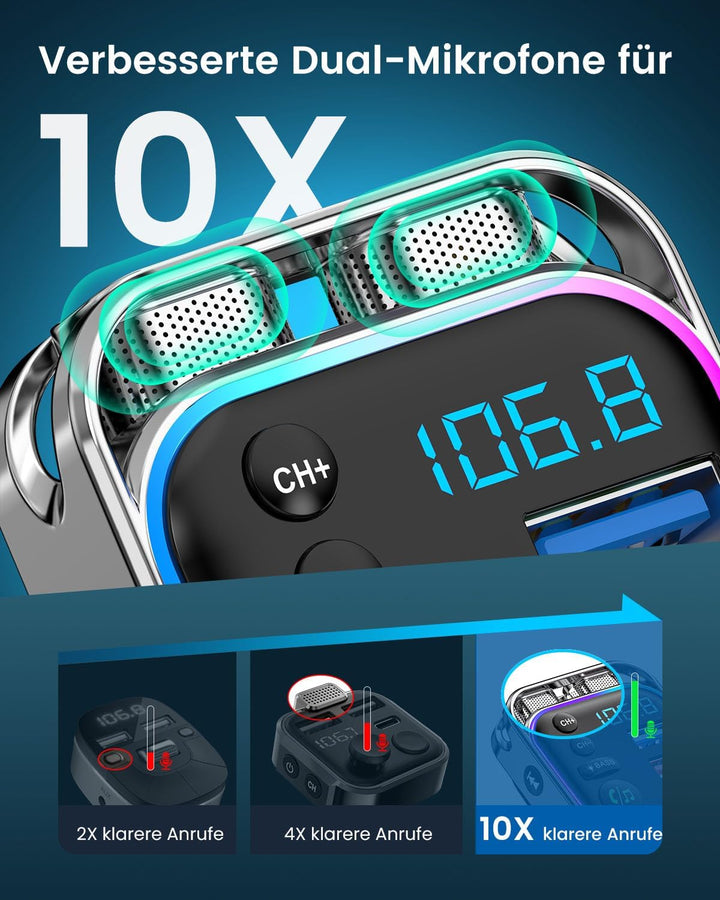 LENCENT Bluetooth FM Transmitter, Bluetooth 5,3, PD 30W & QC3.0 Schnellladegerät, Hi-Fi Musik klares