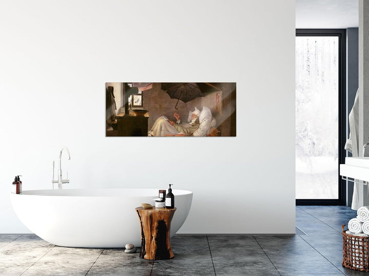Pixxprint Glasbild Panorama, Wandbild aus Echtglas, Carl Spitzweg - Der arme Poet, 100x40 cm, inkl.